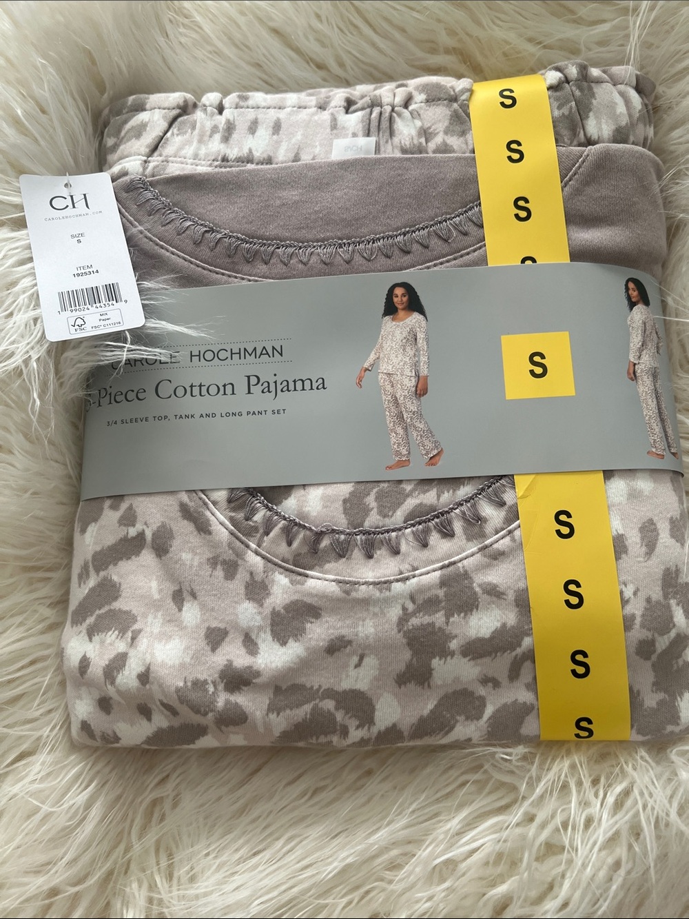Midnight by Carole Hochman Taupe Leopard Cotton 3-Piece Pajama Set